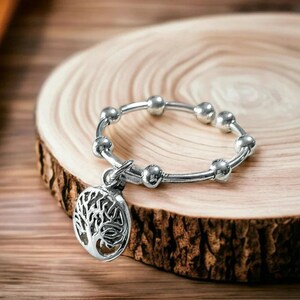 Sterling Silver Tree of Life Adjustable Charm Ring - - LadybugfeetDesigns -