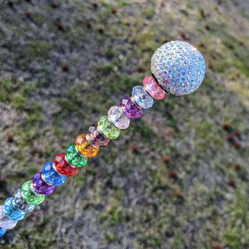 Fairy Wand Garden Stakes/ Beaded Fairy Garden 12"or 24" Stake/ Suncatcher - - LadybugfeetDesigns -