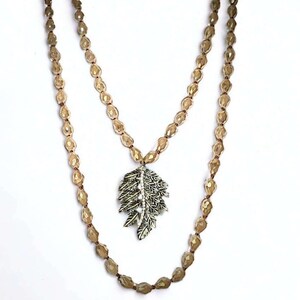 Two-Tone Leaf Champagne Crystal Necklace - 60 inch - - LadybugfeetDesigns -