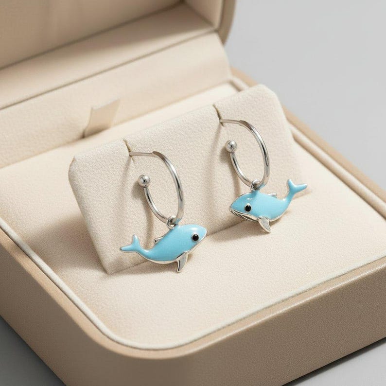Whale Hoop Earrings, Silver - 16mm - - LadybugfeetDesigns -