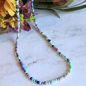 Purple Teal Beaded Choker Necklace - 16 inch - - LadybugfeetDesigns -