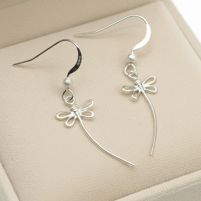 Flight of the Dragonfly dangle earrings - Sterling Silver - - LadybugfeetDesigns -