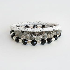 Salt and Pepper Stretch Bracelet Stack - - LadybugfeetDesigns -