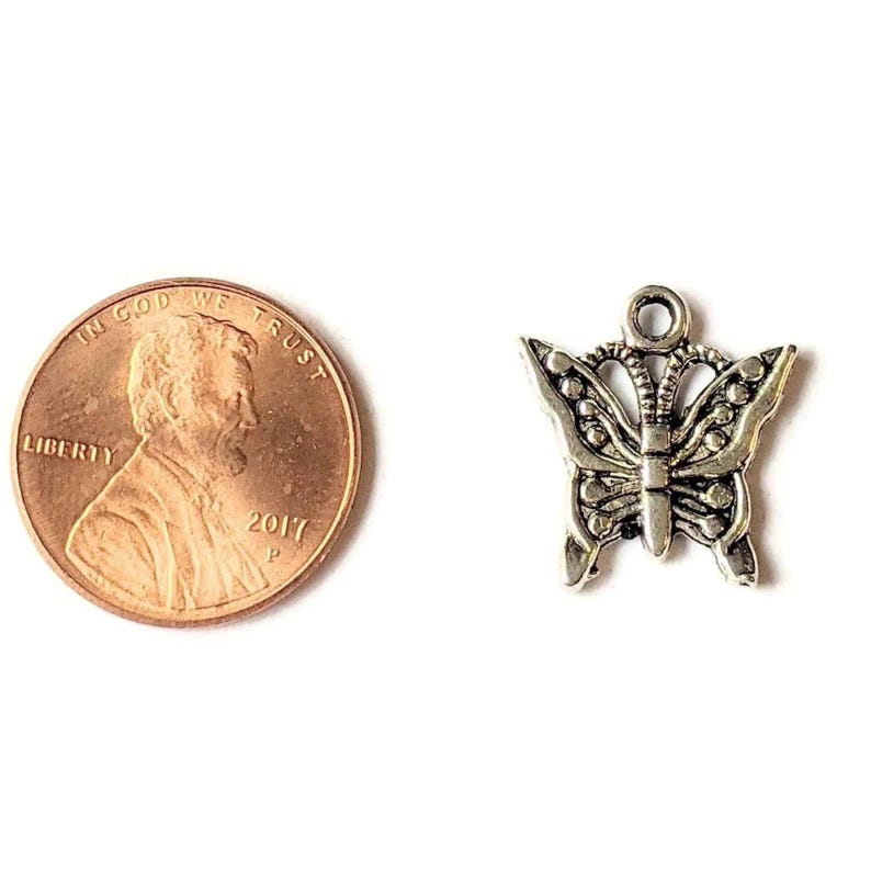 Silver Butterfly Charm 4 - - LadybugfeetDesigns -