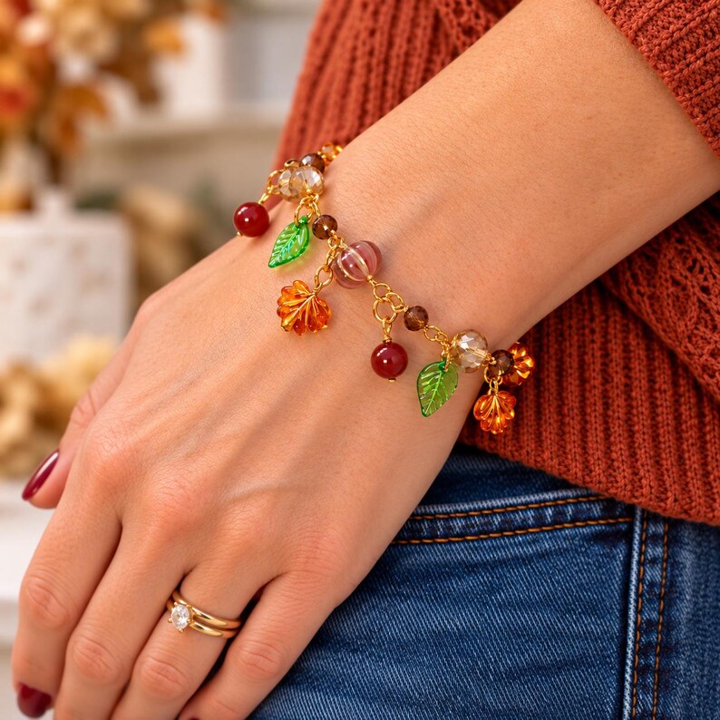 Autumn Glow Crystal Bead Bracelet, Gold - - LadybugfeetDesigns -
