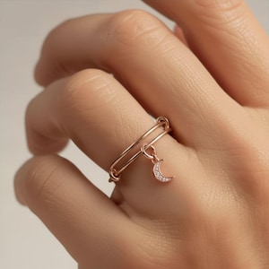 CZ Rose Gold Crescent Moon Ring 5-7 - - LadybugfeetDesigns -
