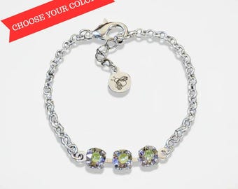 Minimalist Brilliant Three Faceted Crystal Bracelet, Silver