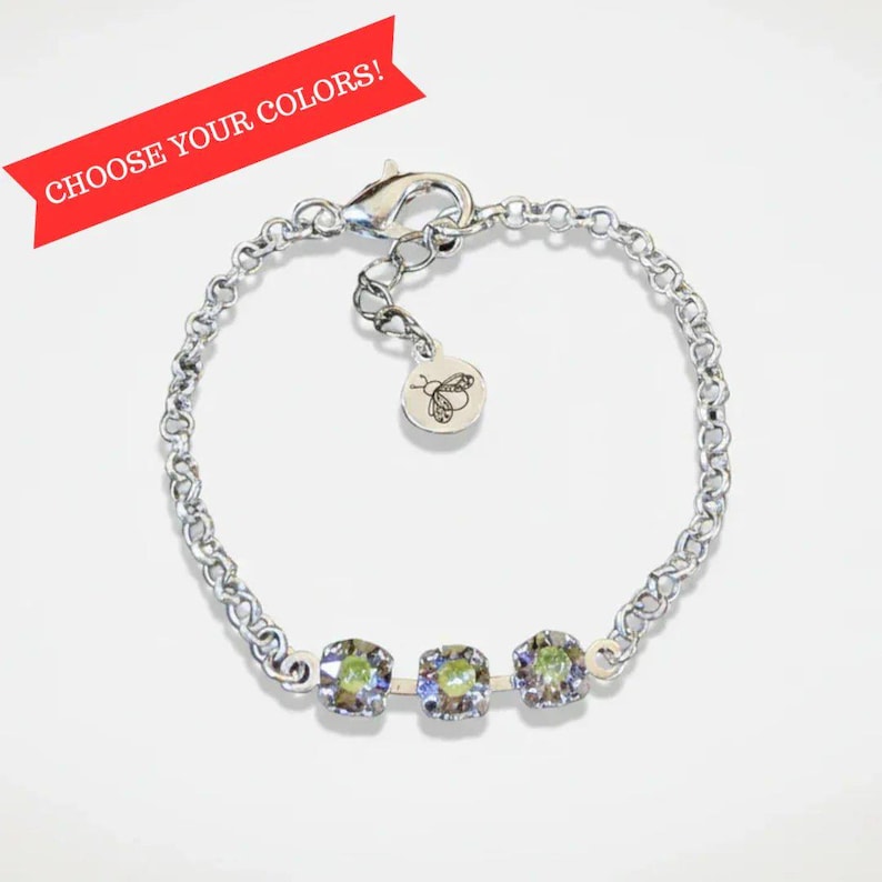 Minimalist Brilliant Three Faceted Crystal Bracelet - - LadybugfeetDesigns -