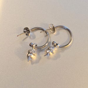 Acorn Hoop Earrings, Silver - 16mm - - LadybugfeetDesigns -
