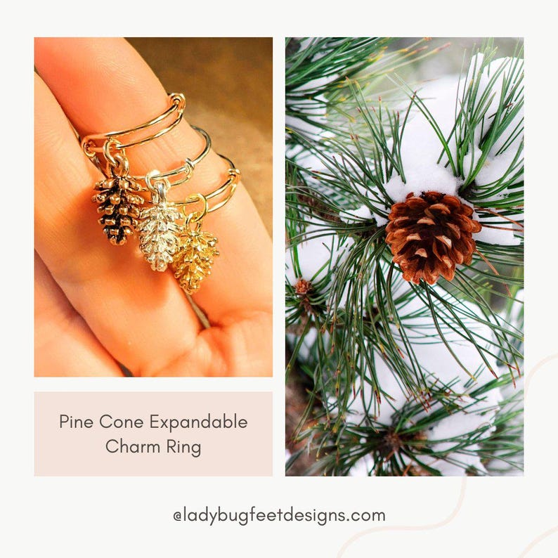 Pine Cone Expandable Charm Ring - - LadybugfeetDesigns -
