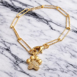Gold Dog/Cat Paw Paperclip Chain Bracelet - - LadybugfeetDesigns -