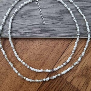 White Beaded Choker Necklace - 16 inch - - LadybugfeetDesigns -