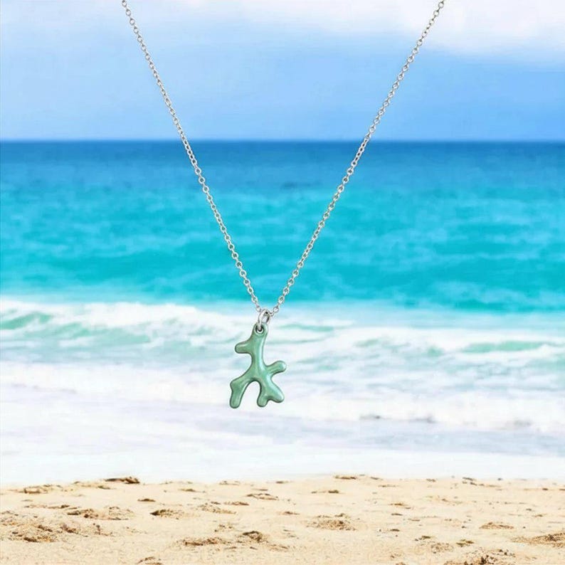 Aqua Blue Coral necklace, Silver - 18- 24 inch - - LadybugfeetDesigns -