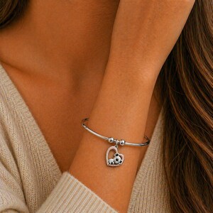 Koala Heart Euro Bangle Cuff, Silver - - LadybugfeetDesigns -