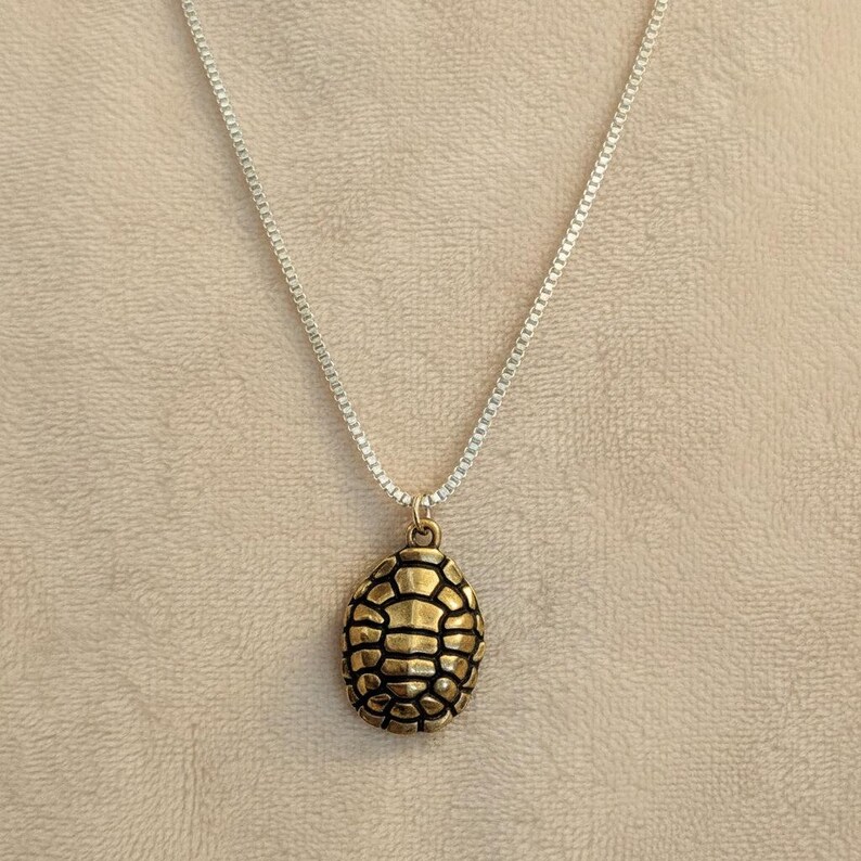 Two Tone Turtle Shell Necklace, Sterling Silver- 24 inches - - LadybugfeetDesigns -