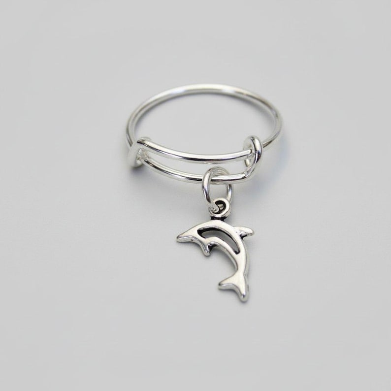 Tiny Dolphin Expandable Charm Ring,Gift for her - - LadybugfeetDesigns -