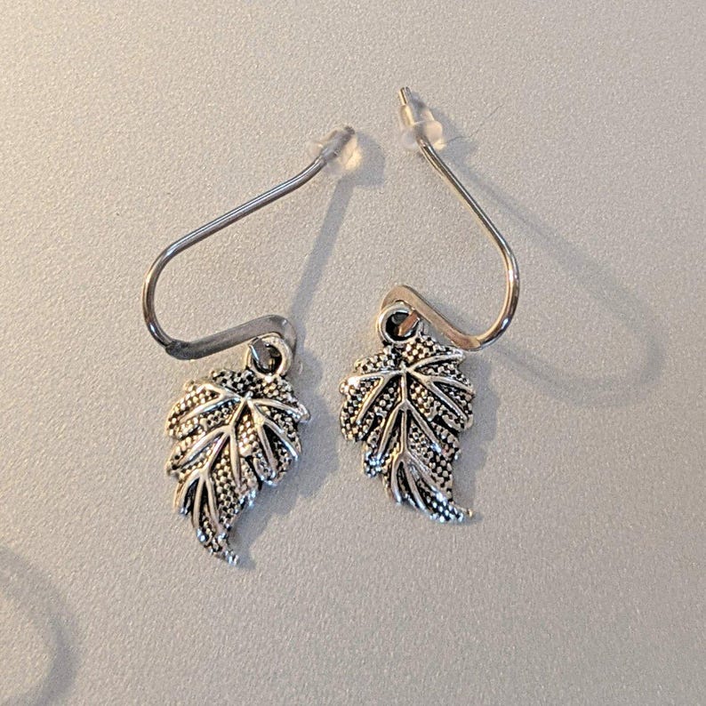 Fancy Leaf Hook Earrings, Silver - - LadybugfeetDesigns -