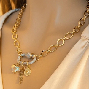 Dragonfly/Fairy Wing, Heart Carabiner Necklace, Gold - 20 inch - - LadybugfeetDesigns -