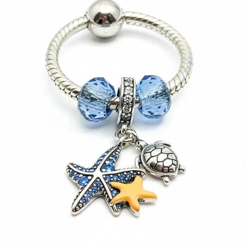 Sea Life Sterling Silver Toggle Charm Necklace, 20 inches - - LadybugfeetDesigns -