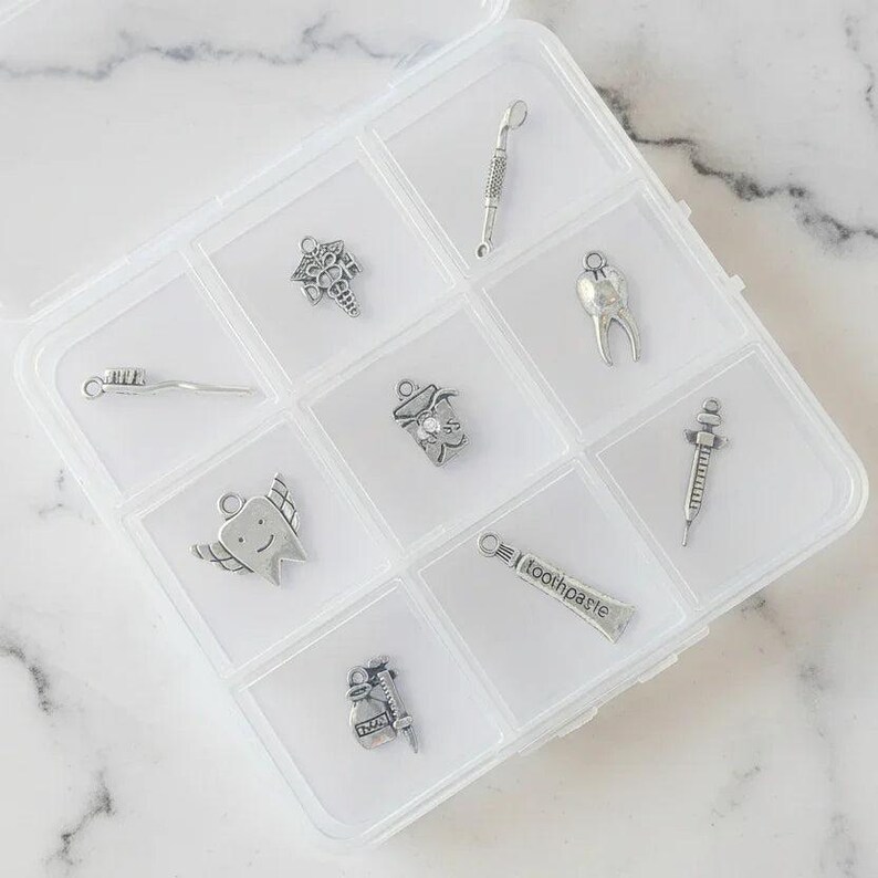 Dental Hygienist Charm Box - 9 pc., Silver - - LadybugfeetDesigns -