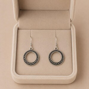Open Circle Diamond Cut Sterling Dangle earrings - - LadybugfeetDesigns -