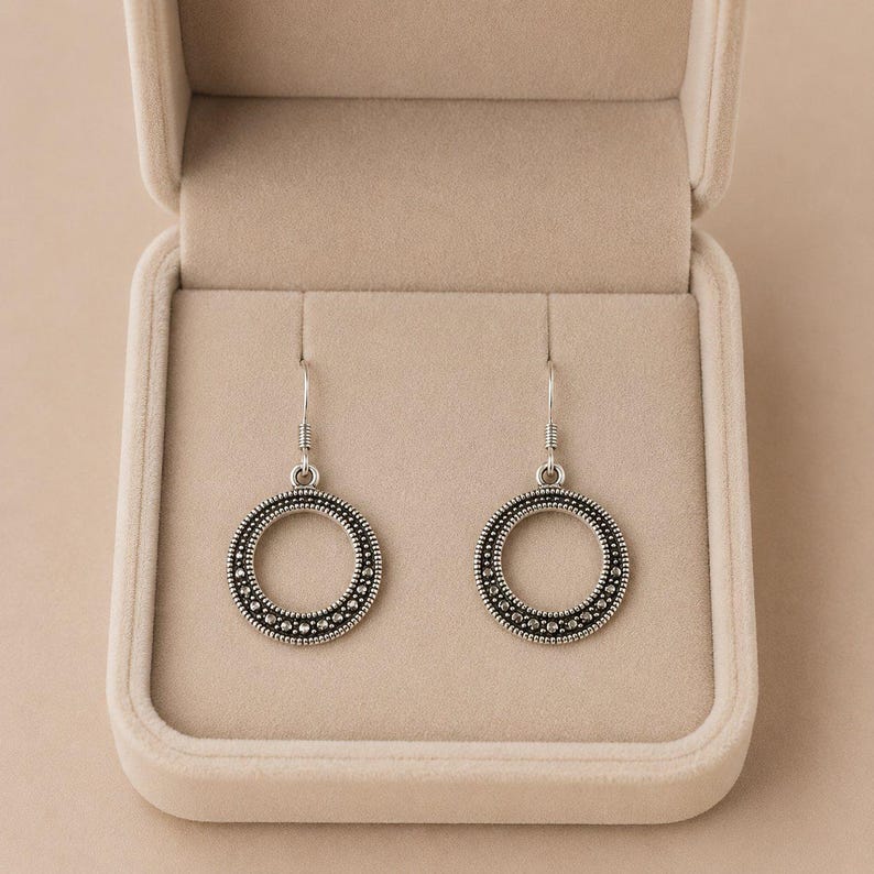 Open Circle Diamond Cut Sterling Dangle earrings - - LadybugfeetDesigns -