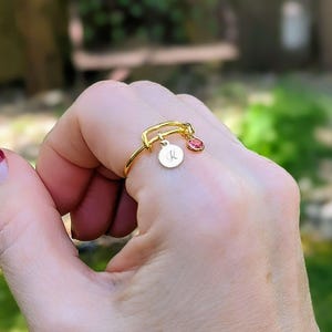 Fancy Initial & Birthstone Charm Ring, Gold