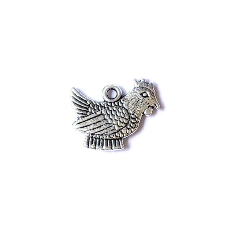 Silver Chicken Charm - - LadybugfeetDesigns -