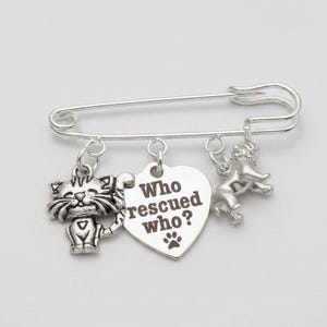 Who Rescued Who? Safety Pin Brooch, Purse Charm - - LadybugfeetDesigns -