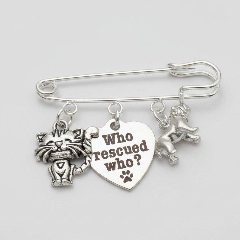 Who Rescued Who? Safety Pin Brooch, Purse Charm - - LadybugfeetDesigns -
