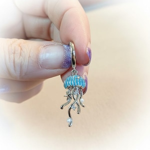 Jellyfish Huggie Hoop earrings, Silver - 15mm - - LadybugfeetDesigns -