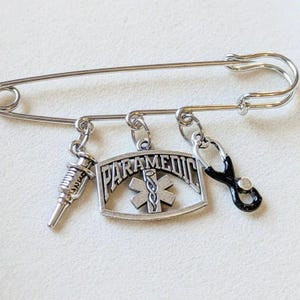 Paramedic Safety Pin Brooch, Purse Charm - - LadybugfeetDesigns -