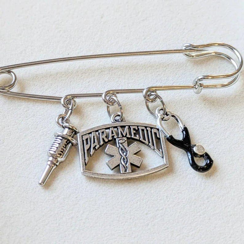 Paramedic Safety Pin Brooch, Purse Charm - - LadybugfeetDesigns -