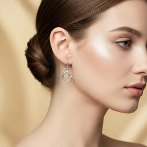 Silver Art Deco Heart dangle earrings