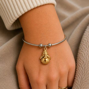 Gold Gnome Euro Bangle Cuff, Silver - - LadybugfeetDesigns -