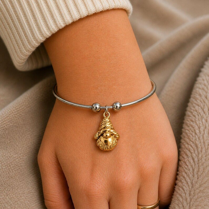 Gold Gnome Euro Bangle Cuff, Silver - - LadybugfeetDesigns -