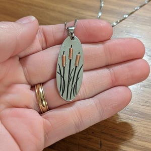 Cattail/Foxtail Pendant Necklace, Silver - - LadybugfeetDesigns -