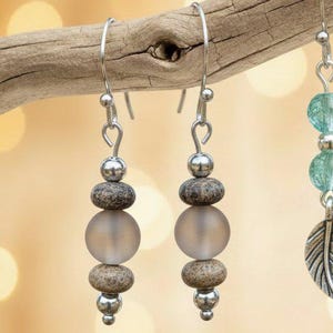 Moonstone/Leopard Skin Jasper Beaded Hook Earrings - - LadybugfeetDesigns -
