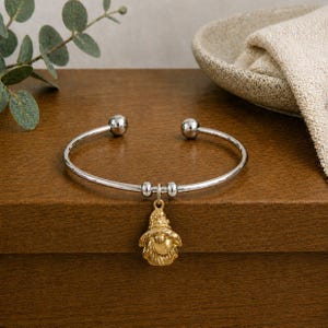 Gold Gnome Euro Bangle Cuff, Silver - - LadybugfeetDesigns -