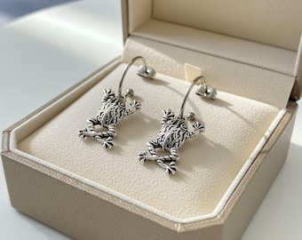 Fancy Frog Hoop Earrings, Silver - 16mm