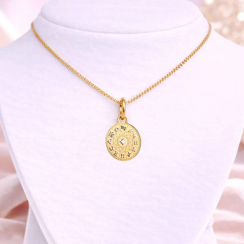 Zodiac Wheel Chart necklace, Gold - adjustable up to 24 inches - - LadybugfeetDesigns -