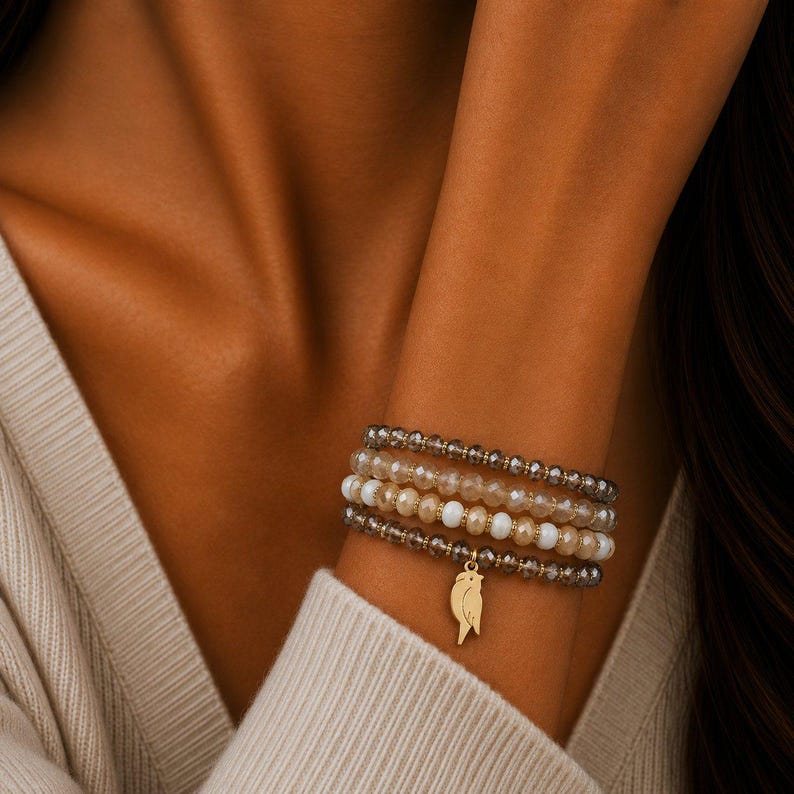 Parrot Champagne Stretch Bracelet Stack - - LadybugfeetDesigns -