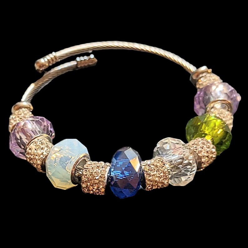 Mother's Bracelet - Birthstone Euro Cuff Wrap Bracelet, Silver/Gold - - LadybugfeetDesigns -