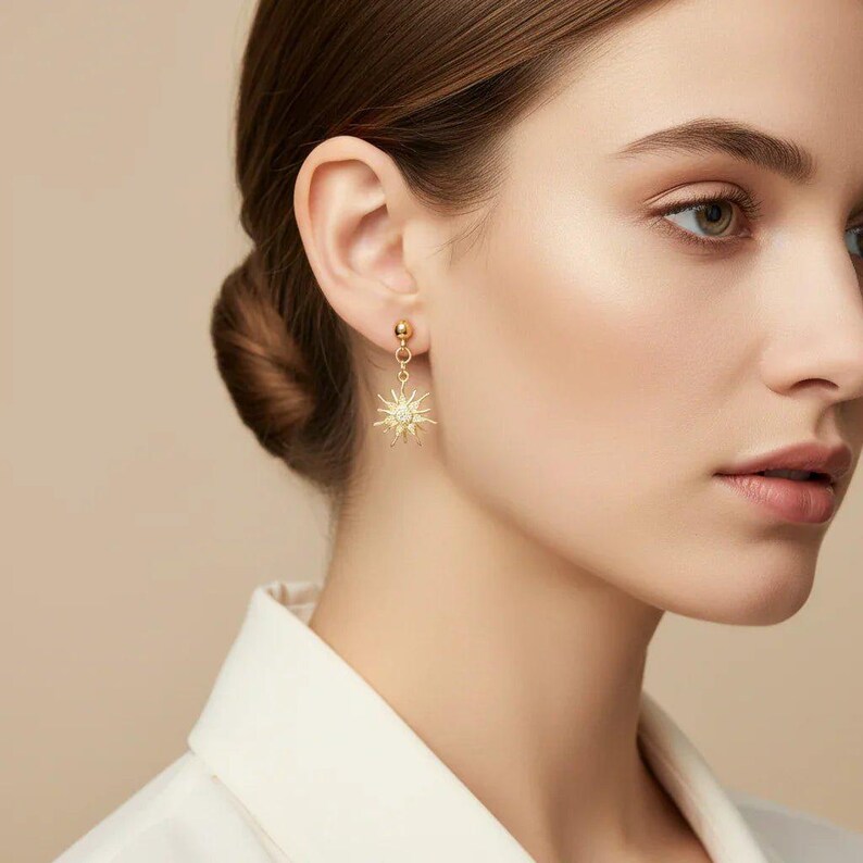 Fiery Sun Charm Drop Stud Earrings-Gold - - LadybugfeetDesigns -