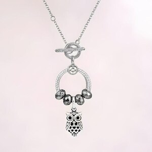 Pretty Owl Sterling Silver Toggle Charm Necklace, 20 inches - - LadybugfeetDesigns -