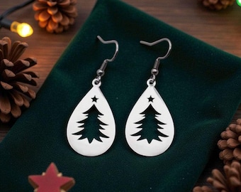 Pendientes colgantes con forma de árbol de Navidad - Plata