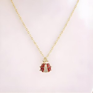 Ladybug necklace, Gold - 20 inch - - LadybugfeetDesigns -