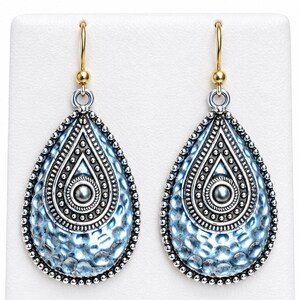 Hammered Two-Tone Boho Teardrop Hook Earrings, Gold - - LadybugfeetDesigns -