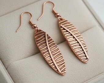 Boho Leaf Copper Dangle Earrings