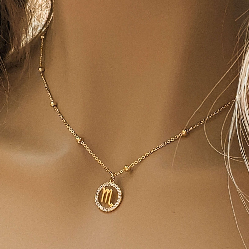 CZ Zodiac Symbol Necklace, Gold - 18 inch - - LadybugfeetDesigns -